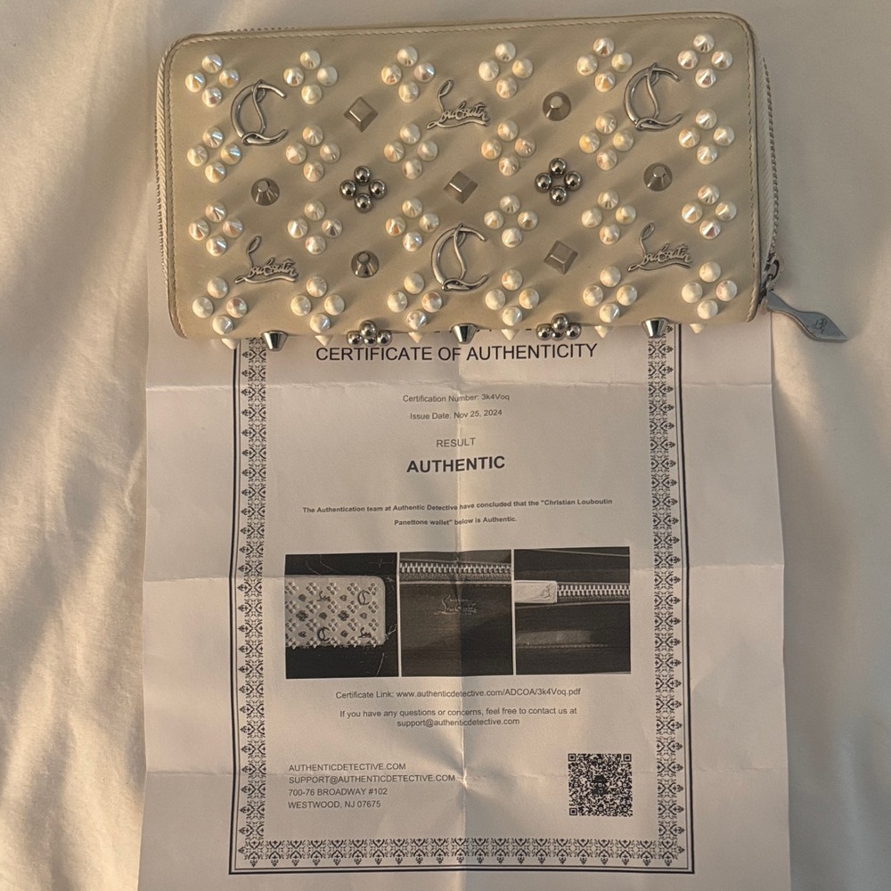 Christian Louboutin Ivory Studded Zip-Around Wallet